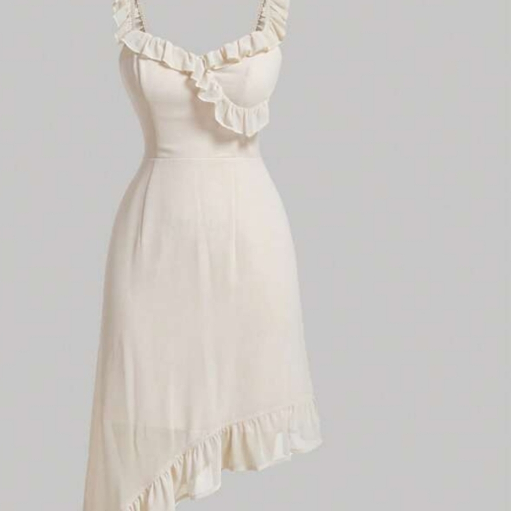 SHEIN Cream Asymmetrical Ruffle Dress